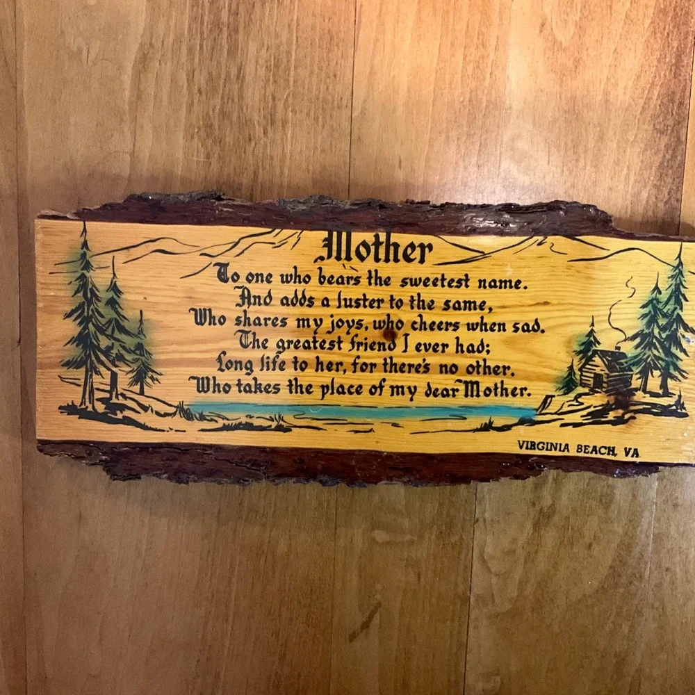 Vintage Mother Poem Live Edge Wood Plaque Virginia Beach VA‎ Souvenir Wall Decor